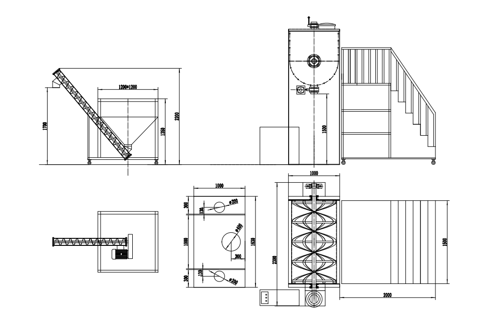 Sistema de cinta horizontal de 1000L con transportador de tornillo